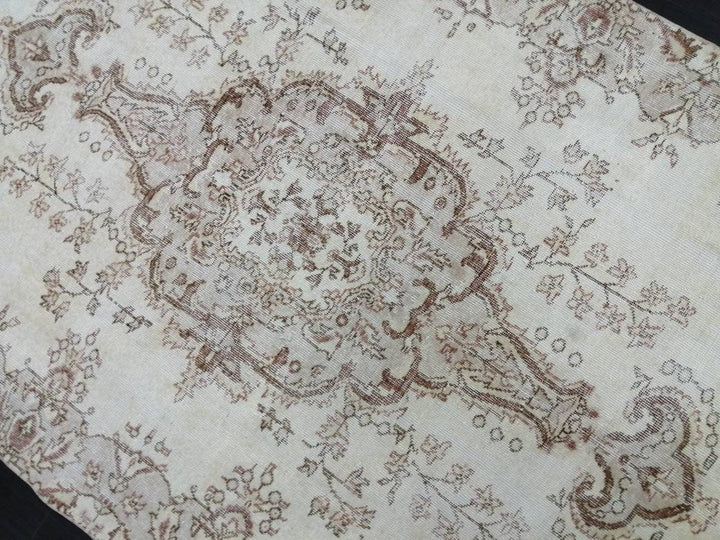 Beige Turkish Oushak Rug 5' 4" x 8' 11" Hand-Knotted reverse