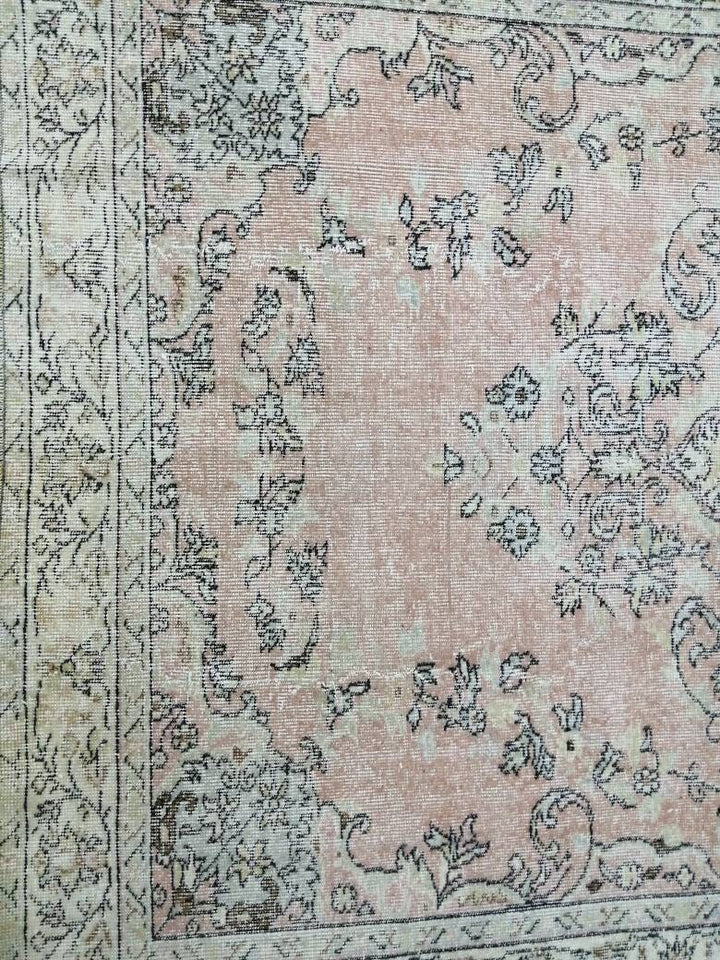 Pink Turkish Oushak Rug 5' 6" x 8' 7" Hand-Knotted reverse