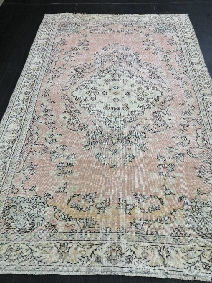 Pink Turkish Oushak Rug 5' 6" x 8' 7" Hand-Knotted field