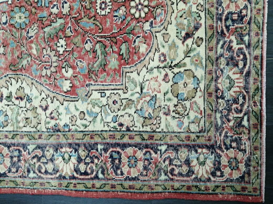 Beige Turkish Oushak Rug 6' 11" x 10' 3" Hand-Knotted pattern