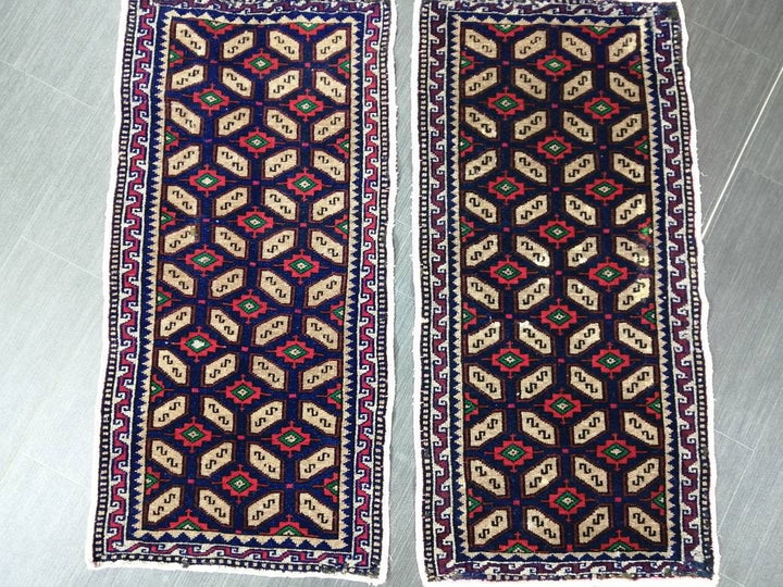 Navy Turkish Runner Rug 1' 9" x 3' 8" Hand-Knotted reverse