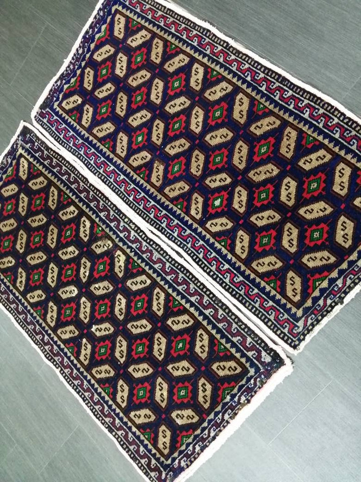 Navy Turkish Runner Rug 1' 9" x 3' 8" Hand-Knotted close-up