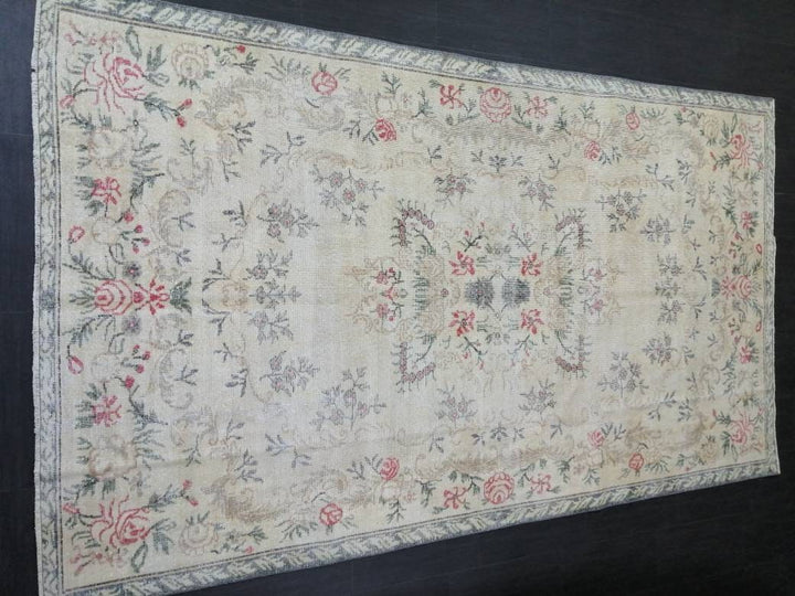 Beige Turkish Oushak Rug 5' 9" x 9' 11" Hand-Knotted reverse