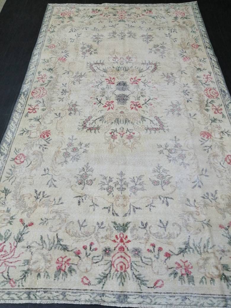 Beige Turkish Oushak Rug 5' 9" x 9' 11" Hand-Knotted field
