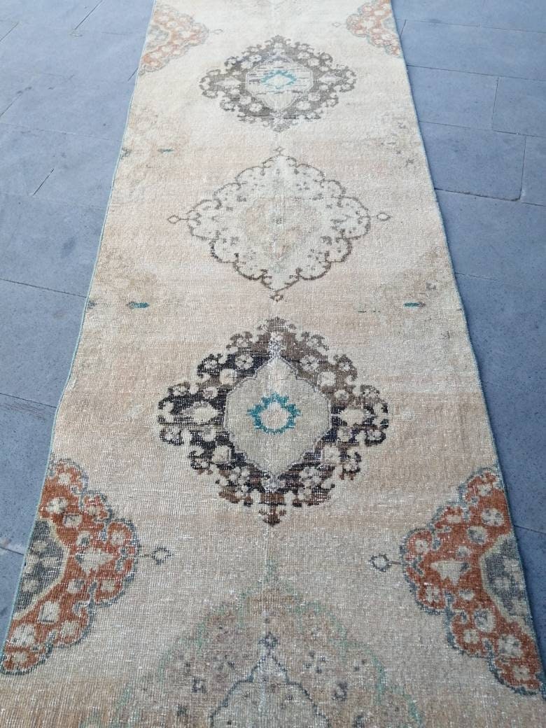 Beige Turkish Runner Rug 2' 11" x 20' 4" Hand-Knotted field