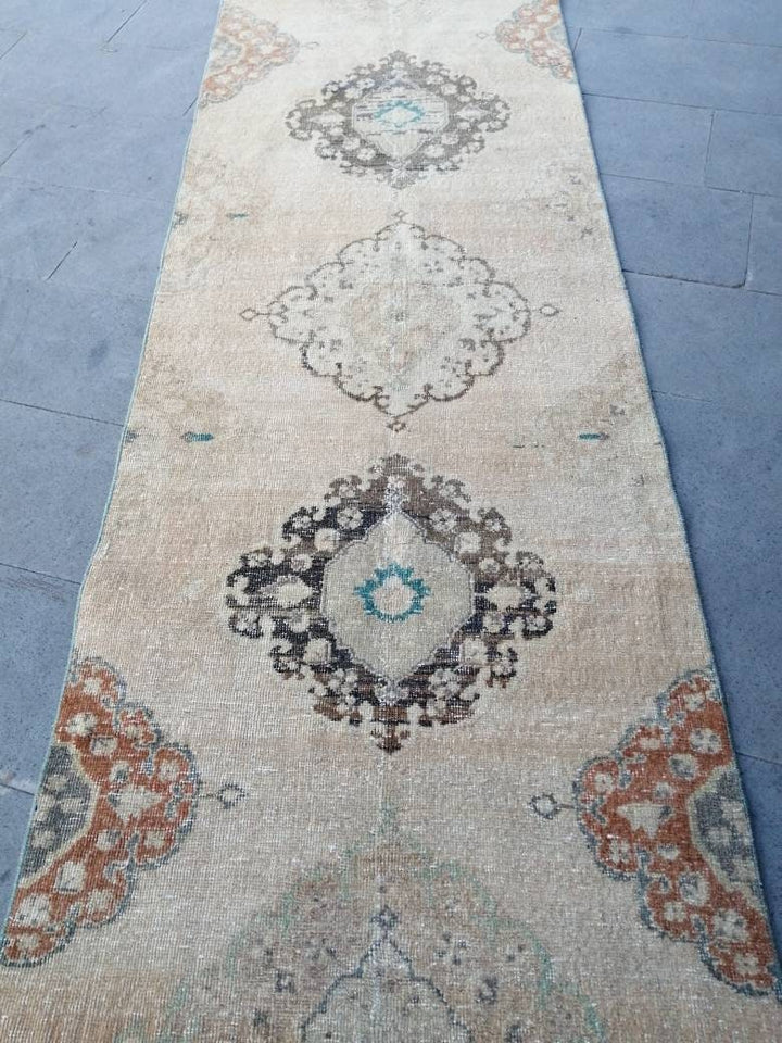 Beige Turkish Runner Rug 2' 11" x 20' 4" Hand-Knotted field