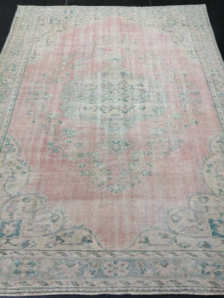 Turkish Oushak Rug 6' 8" x 9' Hand-Knotted pattern