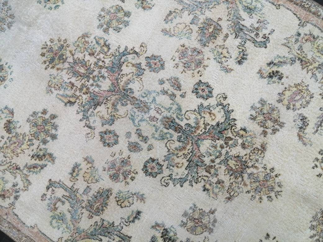 Beige Turkish Oushak Rug 4' 10" x 8' 6" Hand-Knotted reverse