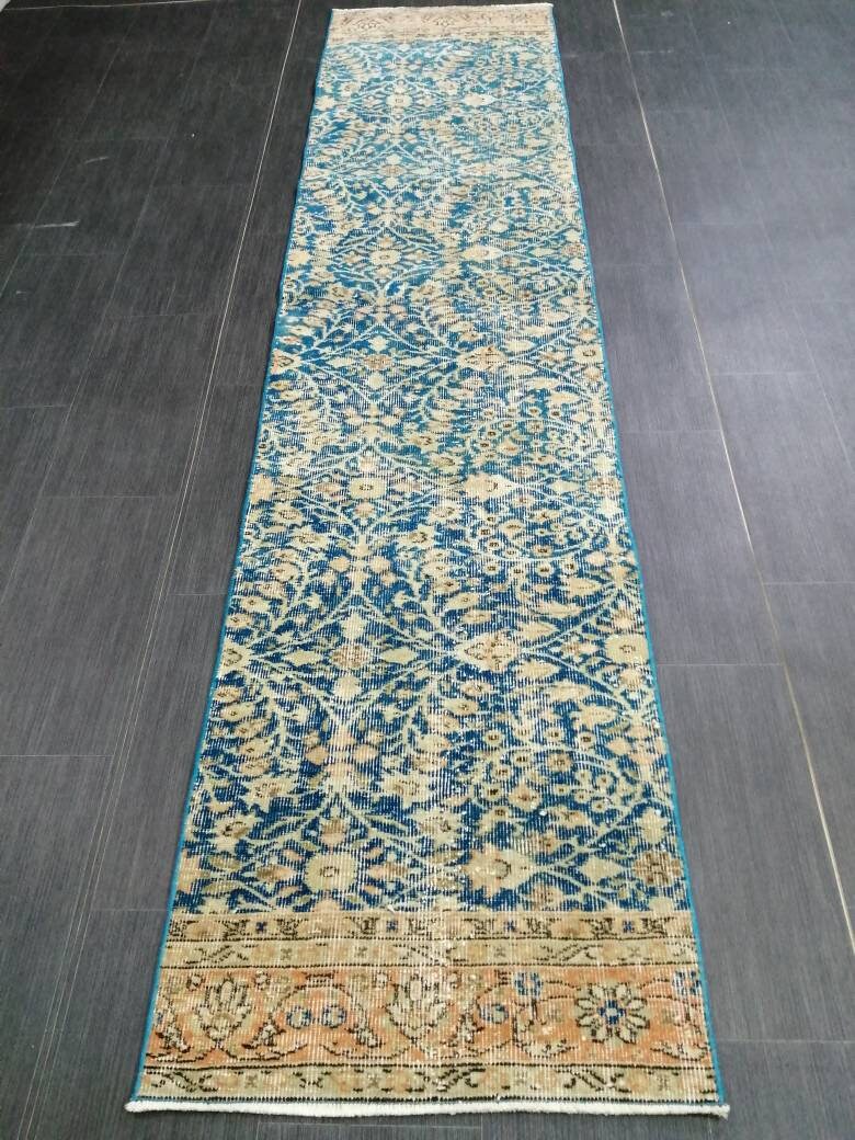 Blue Turkish Runner Rug 2' 1" x 9' 6" Hand-Knotted | No. WR65725