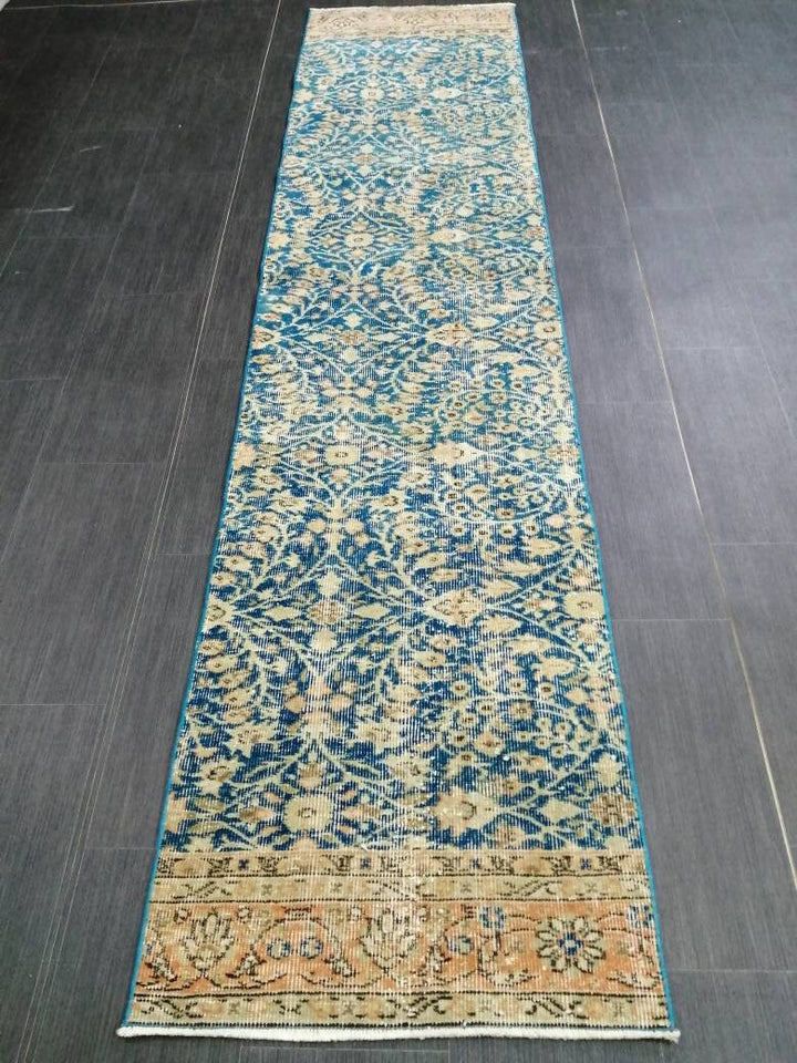 Blue Turkish Runner Rug 2' 1" x 9' 6" Hand-Knotted | No. WR65725