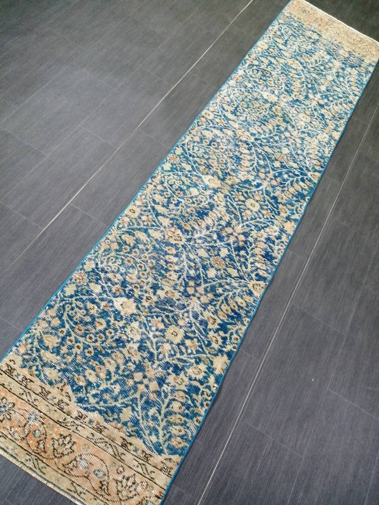 Blue Turkish Runner Rug 2' 1" x 9' 6" Hand-Knotted | No. WR65725