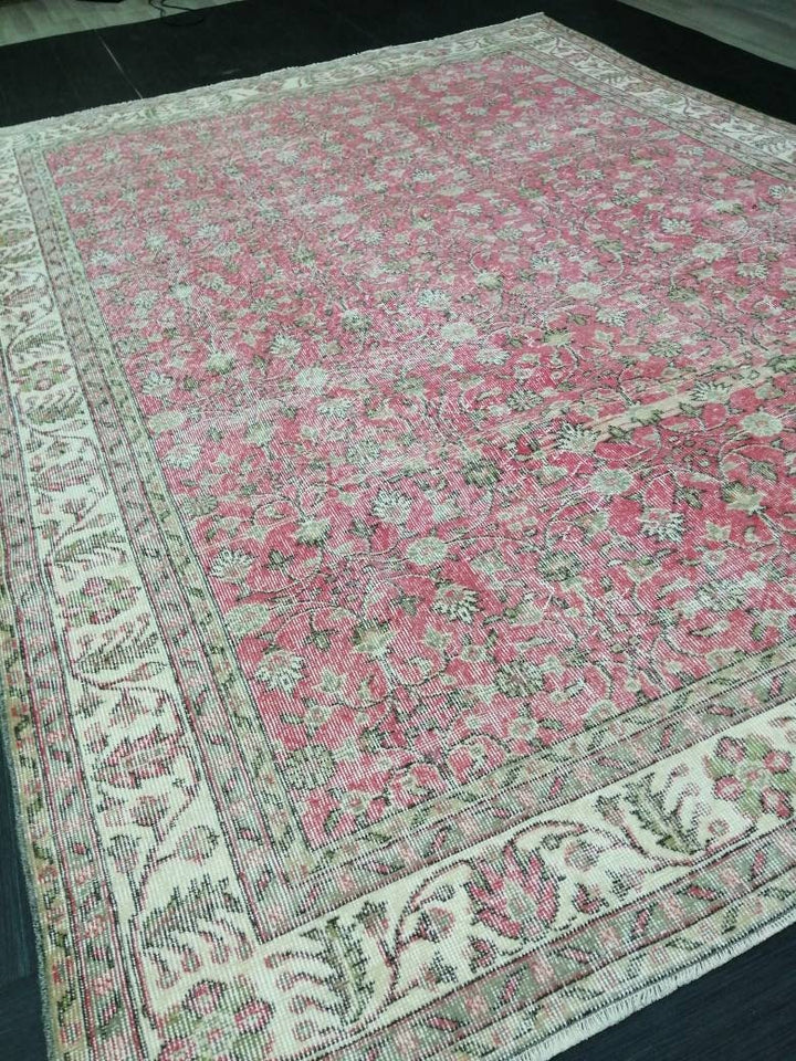 Pink Turkish Oushak Rug 7' 6" x 10' 4" Hand-Knotted reverse