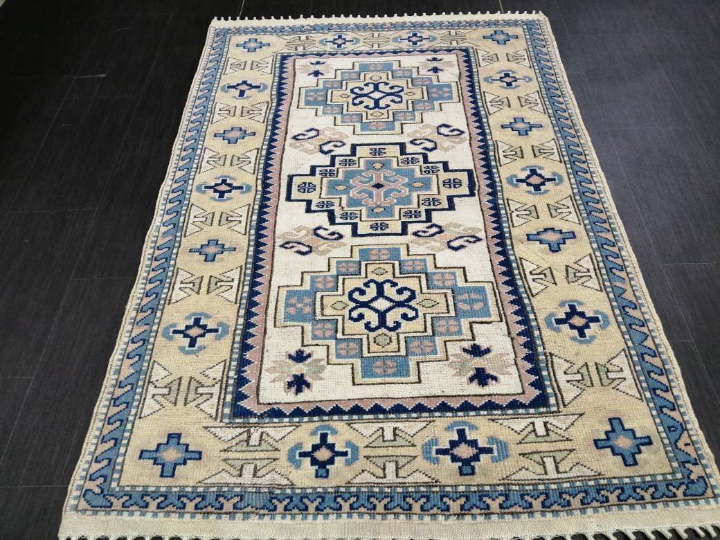 Blue Turkish Oushak Rug 3' 11" x 5' 8" Hand-Knotted | No. WR36209