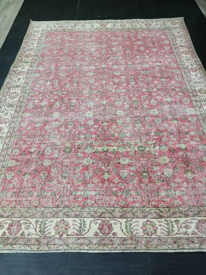 Pink Turkish Oushak Rug 7' 6" x 10' 4" Hand-Knotted field