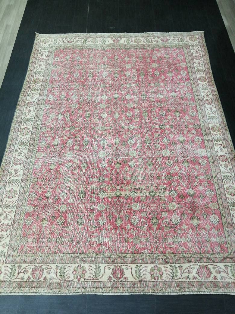 Pink Turkish Oushak Rug 7' 6" x 10' 4" Hand-Knotted border