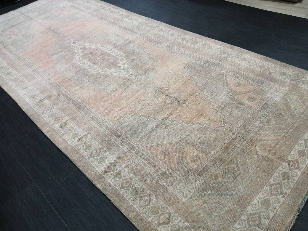 Beige Turkish Runner Rug 4' 11" x 11' 8" Hand-Knotted