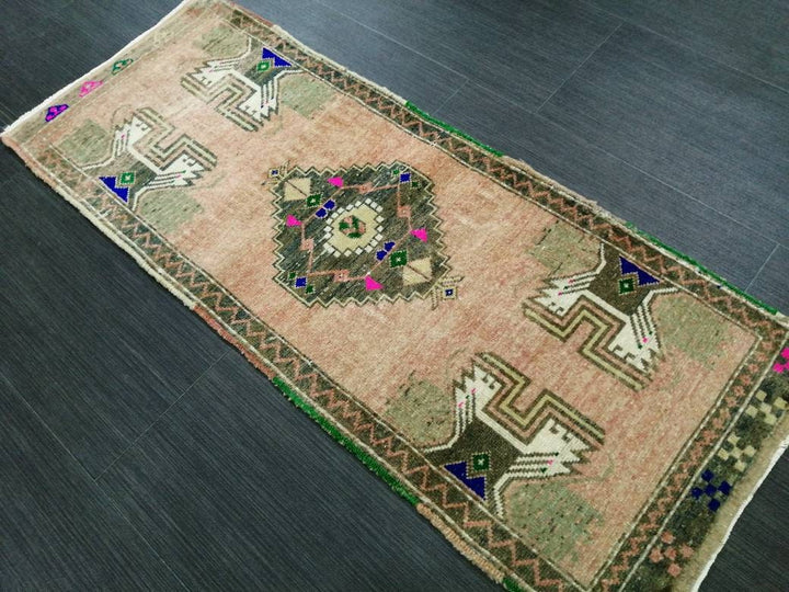 Beige Turkish Runner Rug 1' 5" x 3' 8" Hand-Knotted