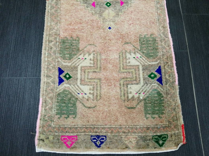 Beige Turkish Runner Rug 1' 5" x 3' 11" Hand-Knotted close-up