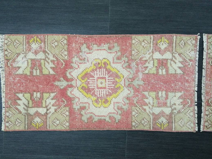 Beige Turkish Runner Rug 1' 3" x 2' 6" Hand-Knotted close-up