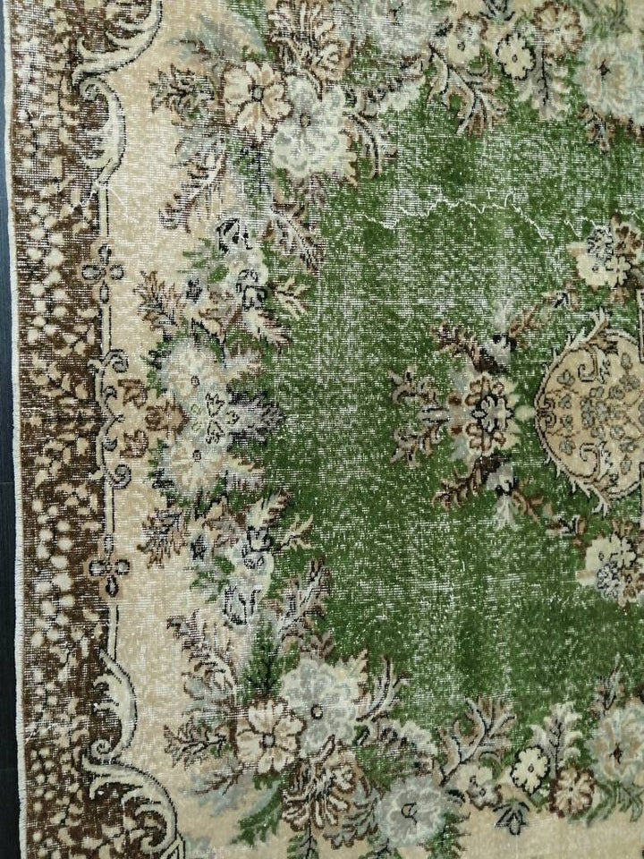 Green Turkish Runner Rug 7' x 10' Hand-Knotted | No. WR54333