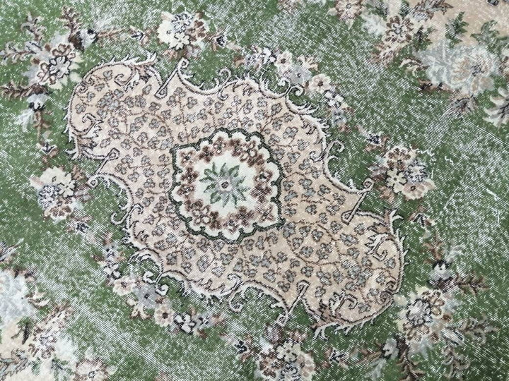 Green Turkish Runner Rug 7' x 10' Hand-Knotted | No. WR54333