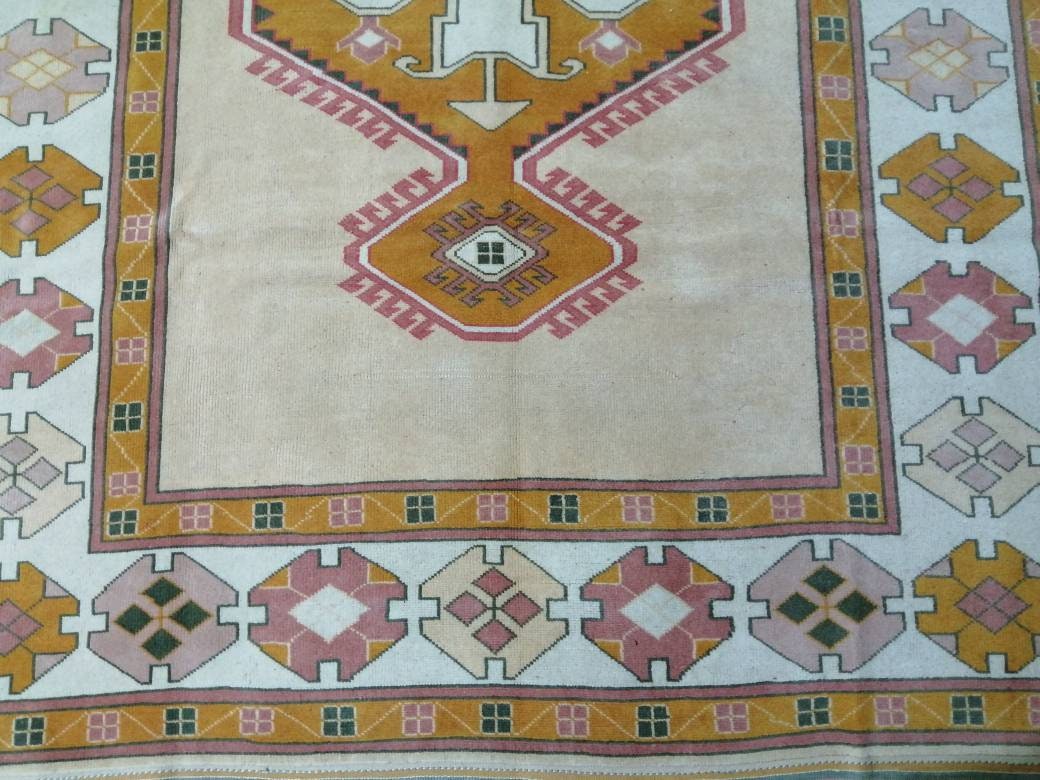 Beige Turkish Runner Rug 6' 6" x 8' 10" Hand-Knotted view 9