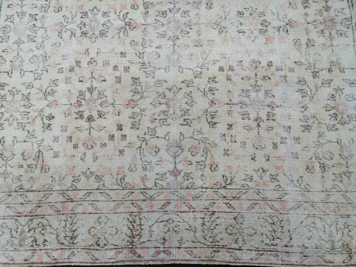 Beige Turkish Oushak Rug 6' 3" x 9' 9" Hand-Knotted pattern