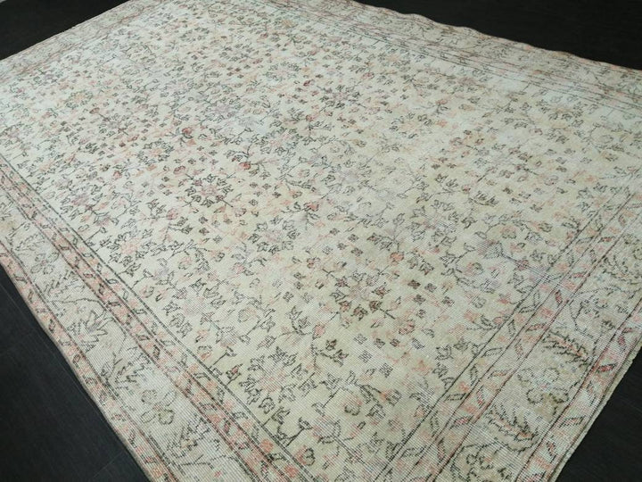 Beige Turkish Oushak Rug 6' 3" x 9' 9" Hand-Knotted field