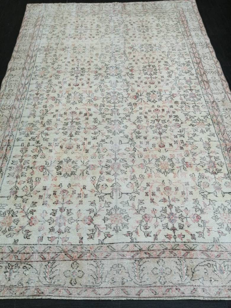 Beige Turkish Oushak Rug 6' 3" x 9' 9" Hand-Knotted reverse