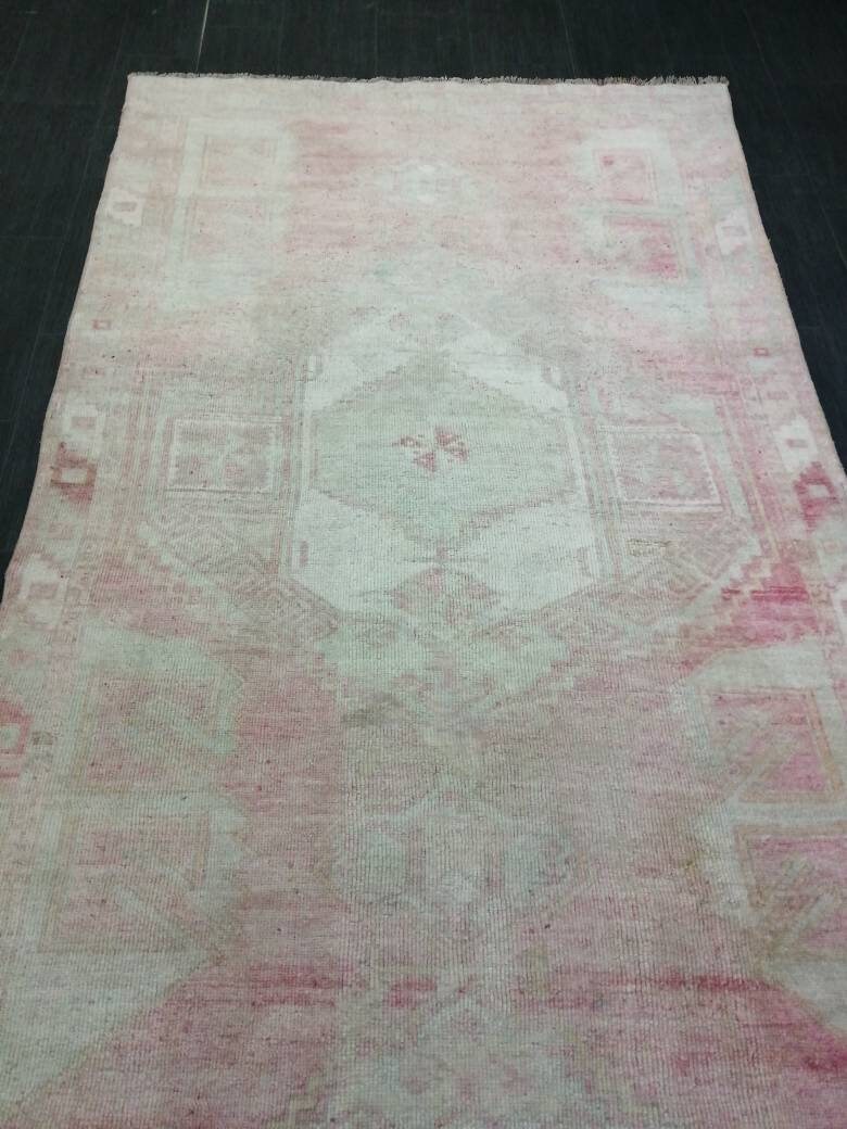 Pink Turkish Runner Rug 4' 9" x 11' 5" Hand-Knotted close-up