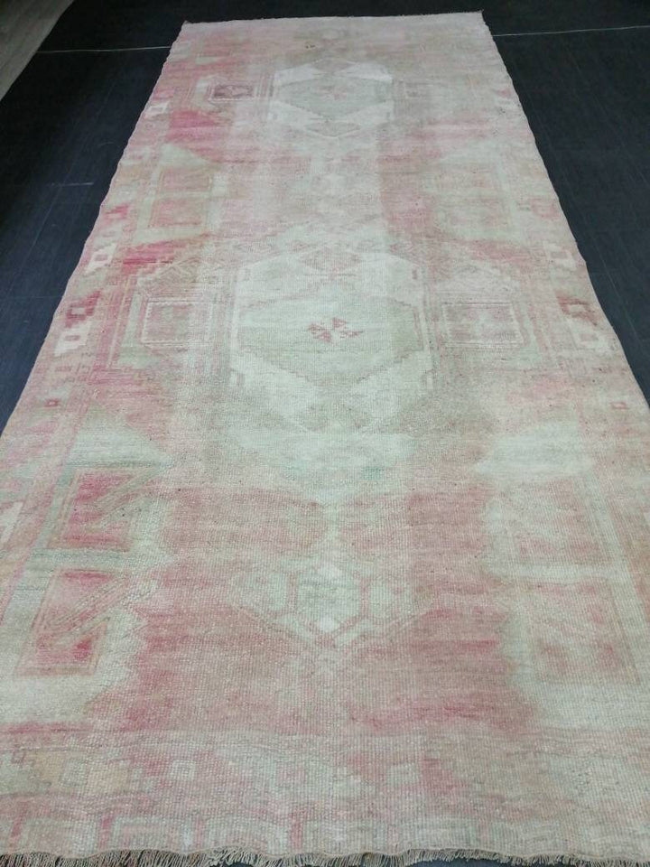 Pink Turkish Runner Rug 4' 9" x 11' 5" Hand-Knotted view 9