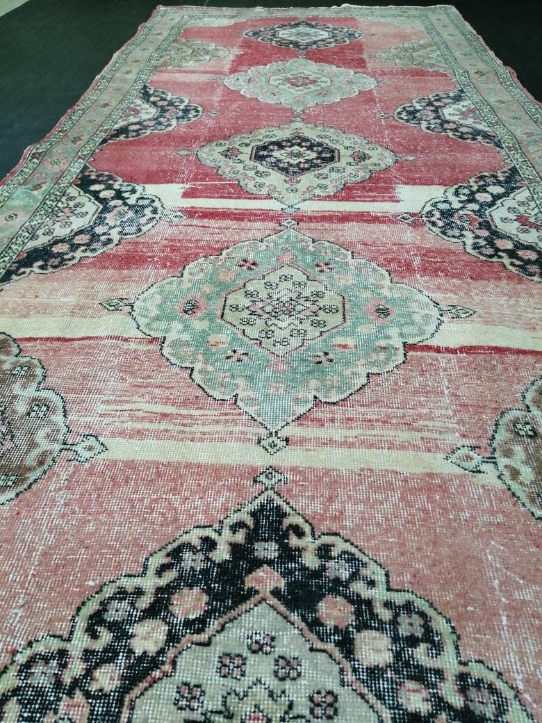 Pink Turkish Runner Rug 4' 9" x 12' 5" Hand-Knotted reverse