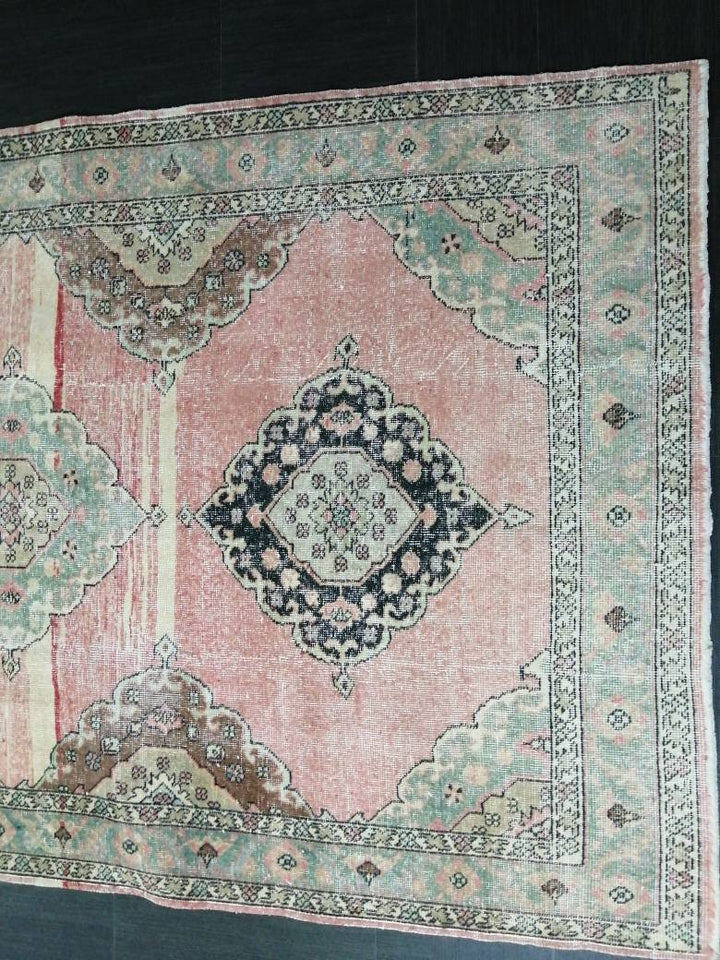 Pink Turkish Runner Rug 4' 9" x 12' 5" Hand-Knotted field