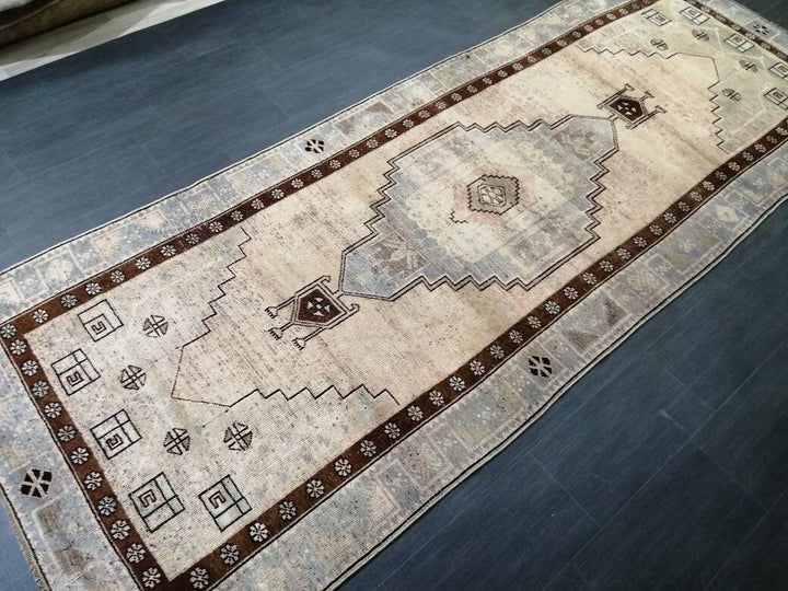 Beige Turkish Runner Rug 4' 2" x 11' 2" Hand-Knotted view