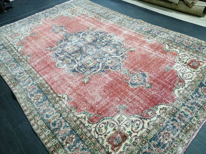Pink Turkish Oushak Rug 7' 1" x 10' 4" Hand-Knotted pattern