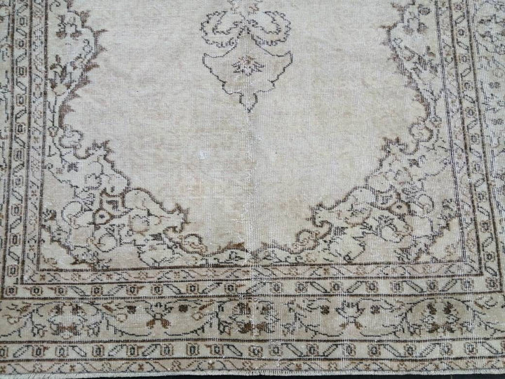 Beige Turkish Oushak Rug 5'6" x 8'5" Hand-Knotted reverse