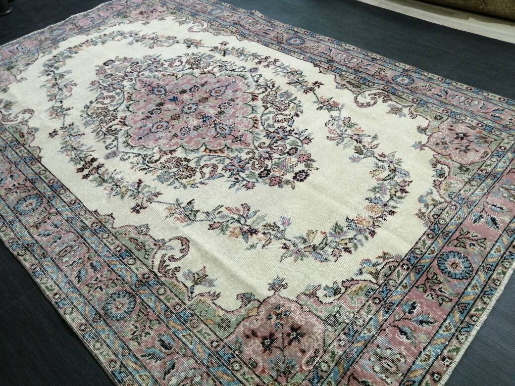 Pink Turkish Oushak Rug 6' 3" x 8' 9" Hand-Knotted reverse