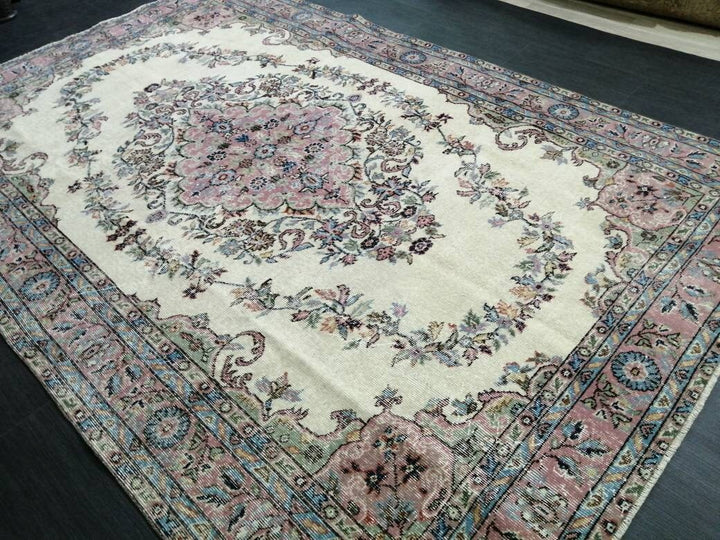 Pink Turkish Oushak Rug 6' 3" x 8' 9" Hand-Knotted reverse