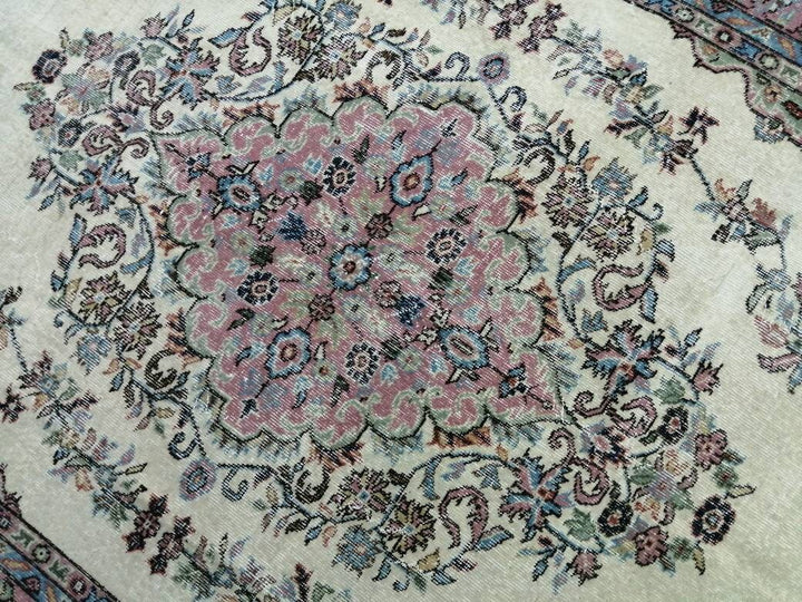 Pink Turkish Oushak Rug 6' 3" x 8' 9" Hand-Knotted texture
