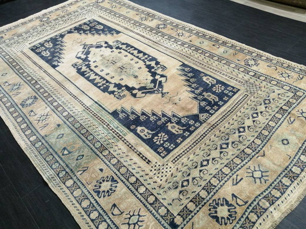 Navy Turkish Oushak Rug 5'6" x 9'4" Hand-Knotted view 9