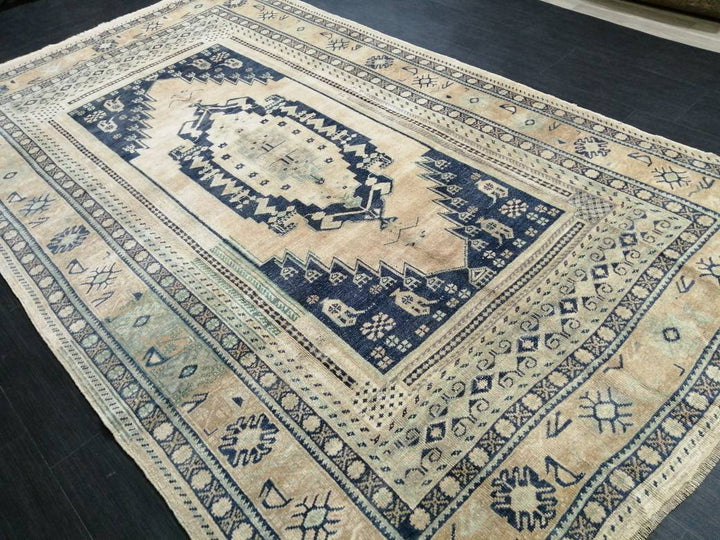 Navy Turkish Oushak Rug 5'6" x 9'4" Hand-Knotted view 9