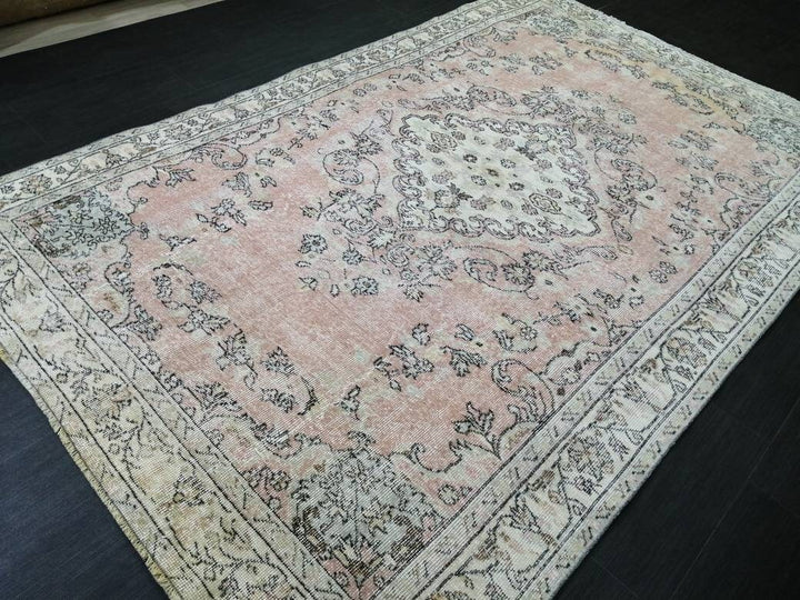 Pink Turkish Oushak Rug 5' 6" x 8' 7" Hand-Knotted