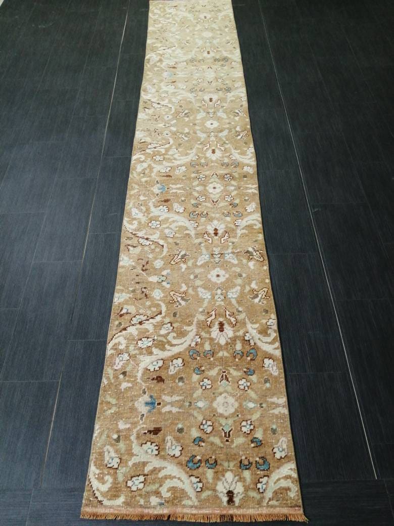 Tan Turkish Runner Rug 1' 11" x 10' 10" Hand-Knotted border