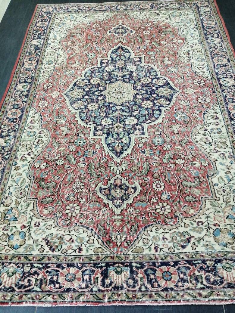 Beige Turkish Oushak Rug 6' 11" x 10' 3" Hand-Knotted reverse