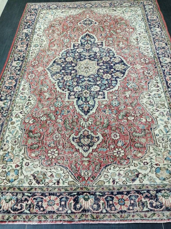 Beige Turkish Oushak Rug 6' 11" x 10' 3" Hand-Knotted reverse