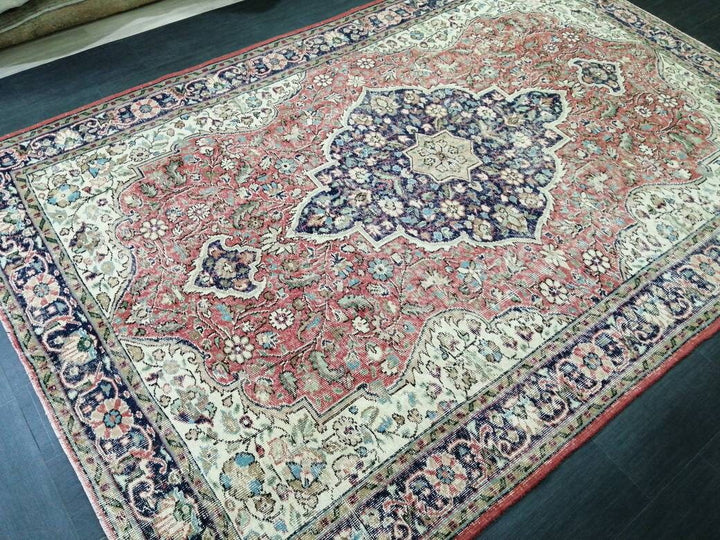 Beige Turkish Oushak Rug 6' 11" x 10' 3" Hand-Knotted