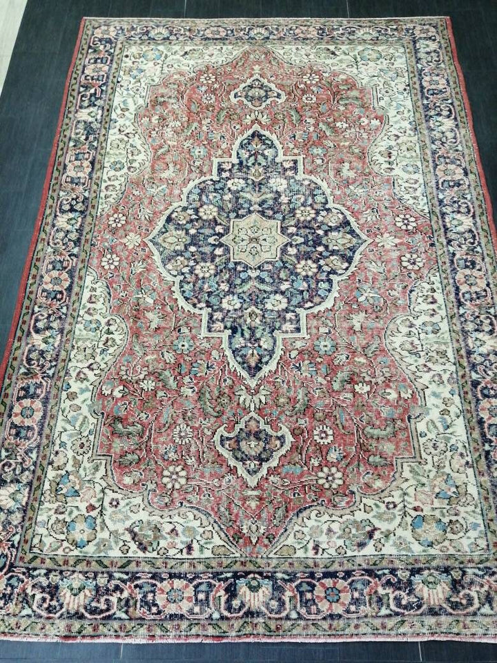 Beige Turkish Oushak Rug 6' 11" x 10' 3" Hand-Knotted field