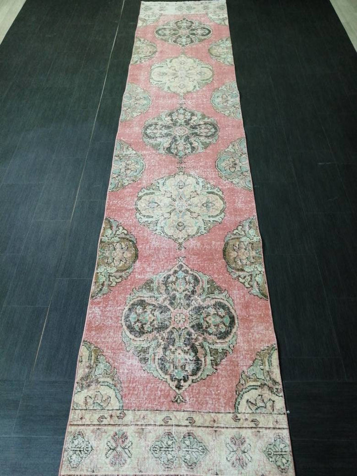 Tan Turkish Runner Rug 2' 7" x 12' 9" Hand-Knotted close-up