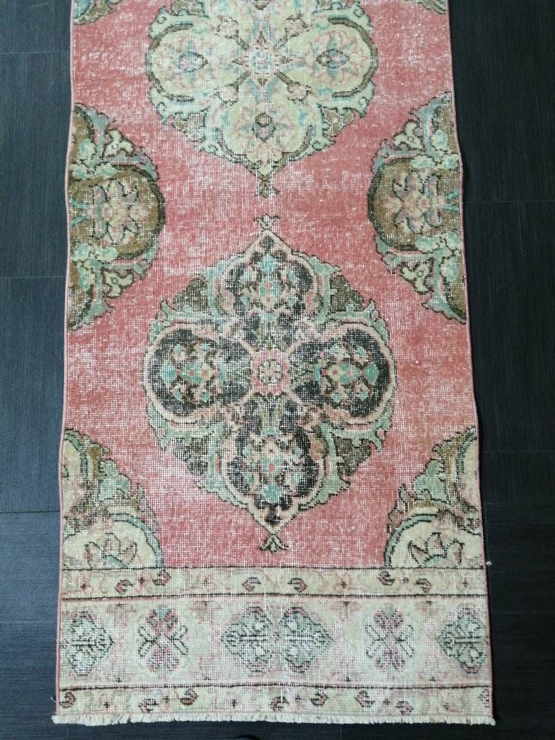 Tan Turkish Runner Rug 2' 7" x 12' 9" Hand-Knotted reverse