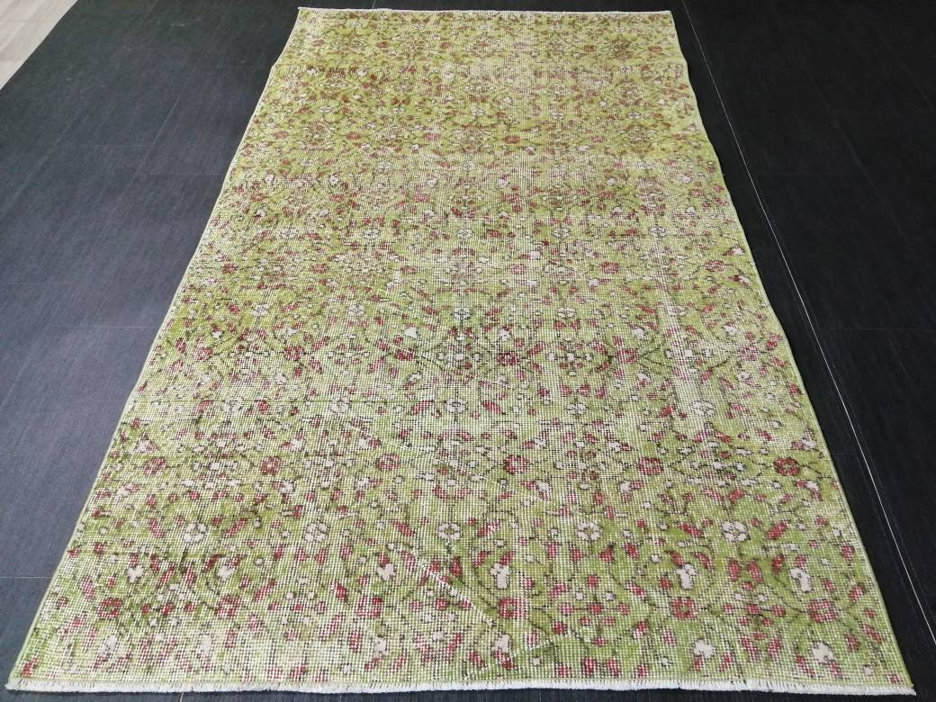 Green Turkish Oushak Rug 3' 8" x 6' 6" Hand-Knotted | No. WR98142